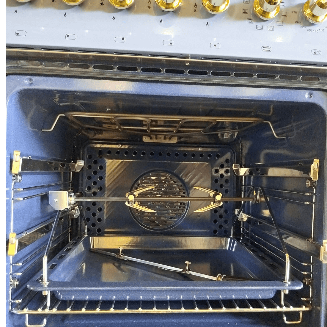 Fogão Lofra Dolcevita Lavanda 90cm 5 Bocas Forno Duplo Elétrico 106L - forno duplo elétrico azul com grelha, assador rotativo e interior esmaltado