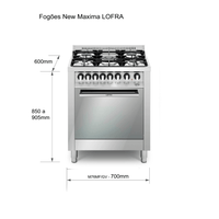 Fogão Lofra New Maxima Inox 70cm 5 Bocas Forno a Gás 72 Litros, fogão de piso inox polido 5 bocas com trempes robustas e painel frontal com botões