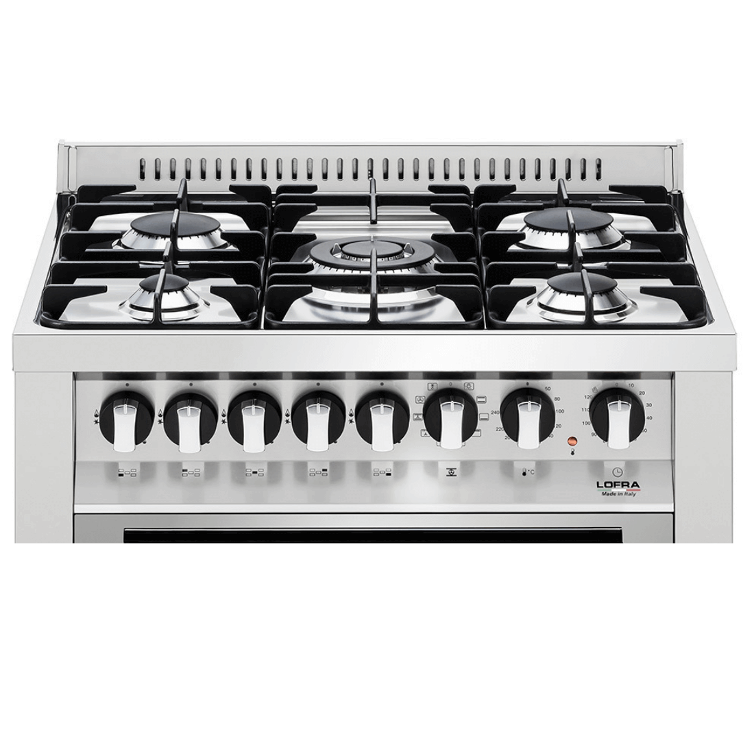 Fogão Lofra New Maxima Inox 70cm 5 Bocas Forno a Gás 72 Litros em inox polido, 5 bocas com trempes robustas e painel de controle frontal