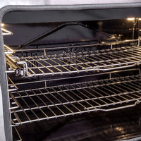 Fogão Evol Potenza forno elétrico 160L inox com grelhas e ventilador interno, acabamento cromado e trempes resistentes