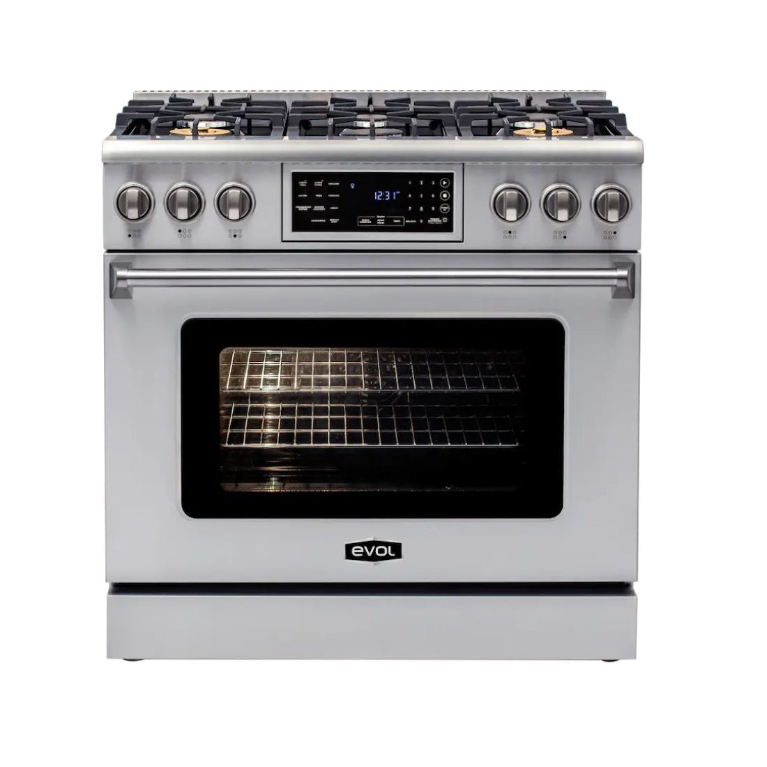 Fogão Evol Profissional 6 bocas inox com forno elétrico 163L e painel digital Air Fryer 91cm