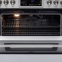 Fogão Evol Profissional forno elétrico 163L aberto com grelhas e luz interna mostrando interior e controle digital