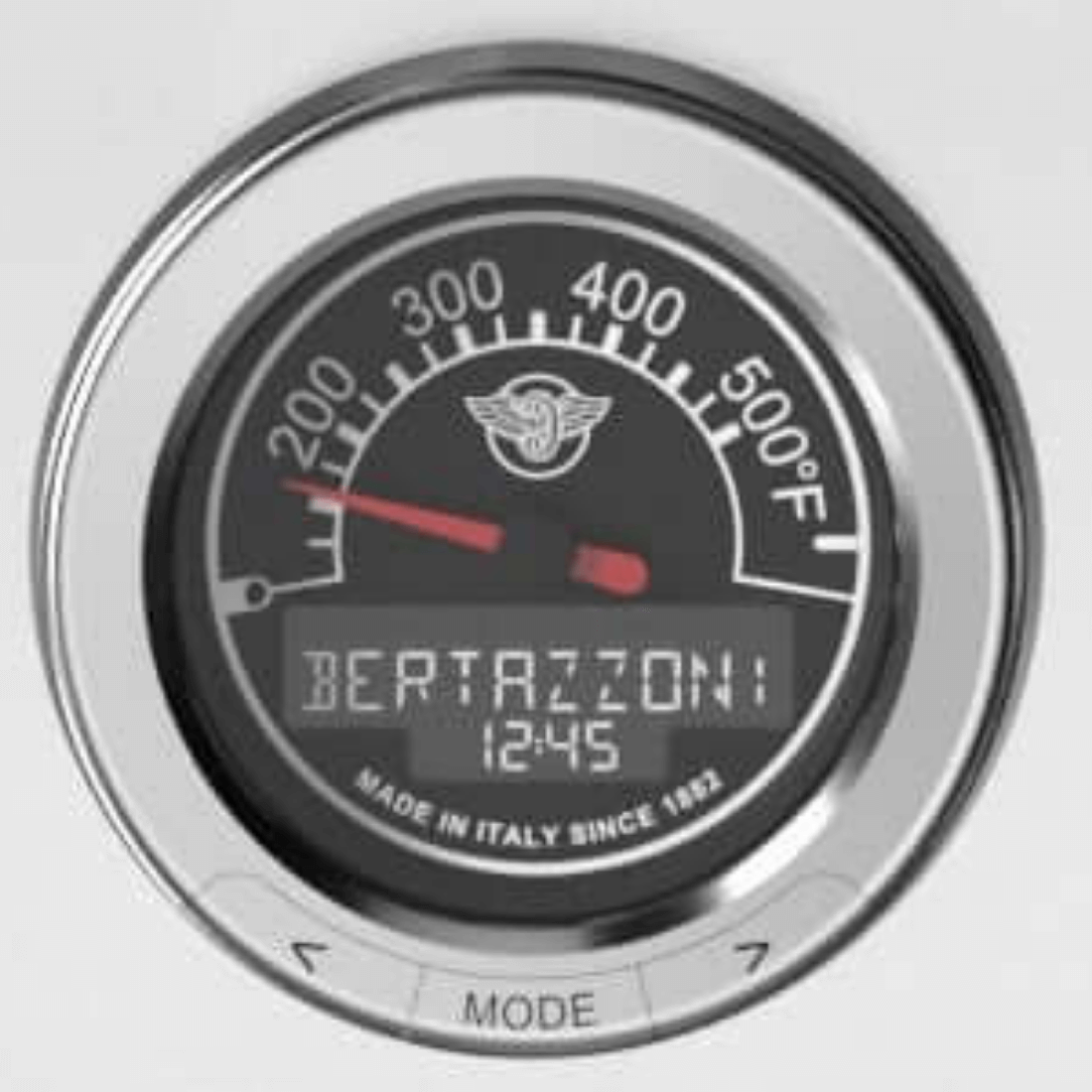 Fogão Bertazzoni Master Inox 122cm 6 Bocas Forno á Gás Duplo 201L: mostrador digital inox do forno com termômetro 200–500°F e botão Mode