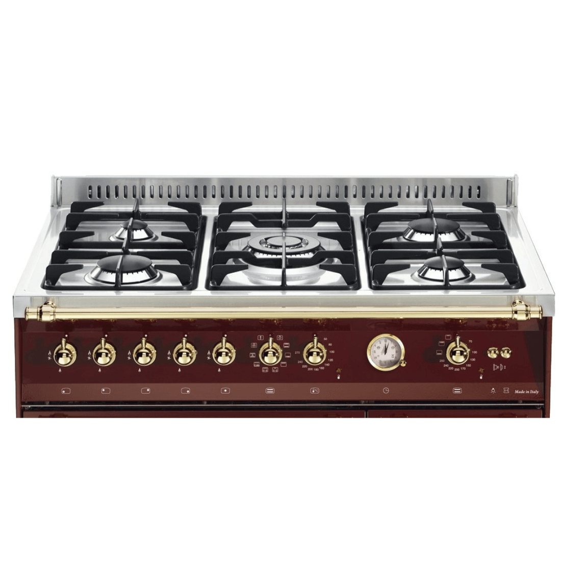Fogão Lofra Vintage Dolcevita 5 Bocas Vinho com queimadores Sabaf e acendimento automático.