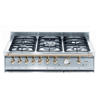 Fogão Lofra vintage 5 bocas com queimadores a gás e acabamentos em inox, ideal para cozinhas modernas.