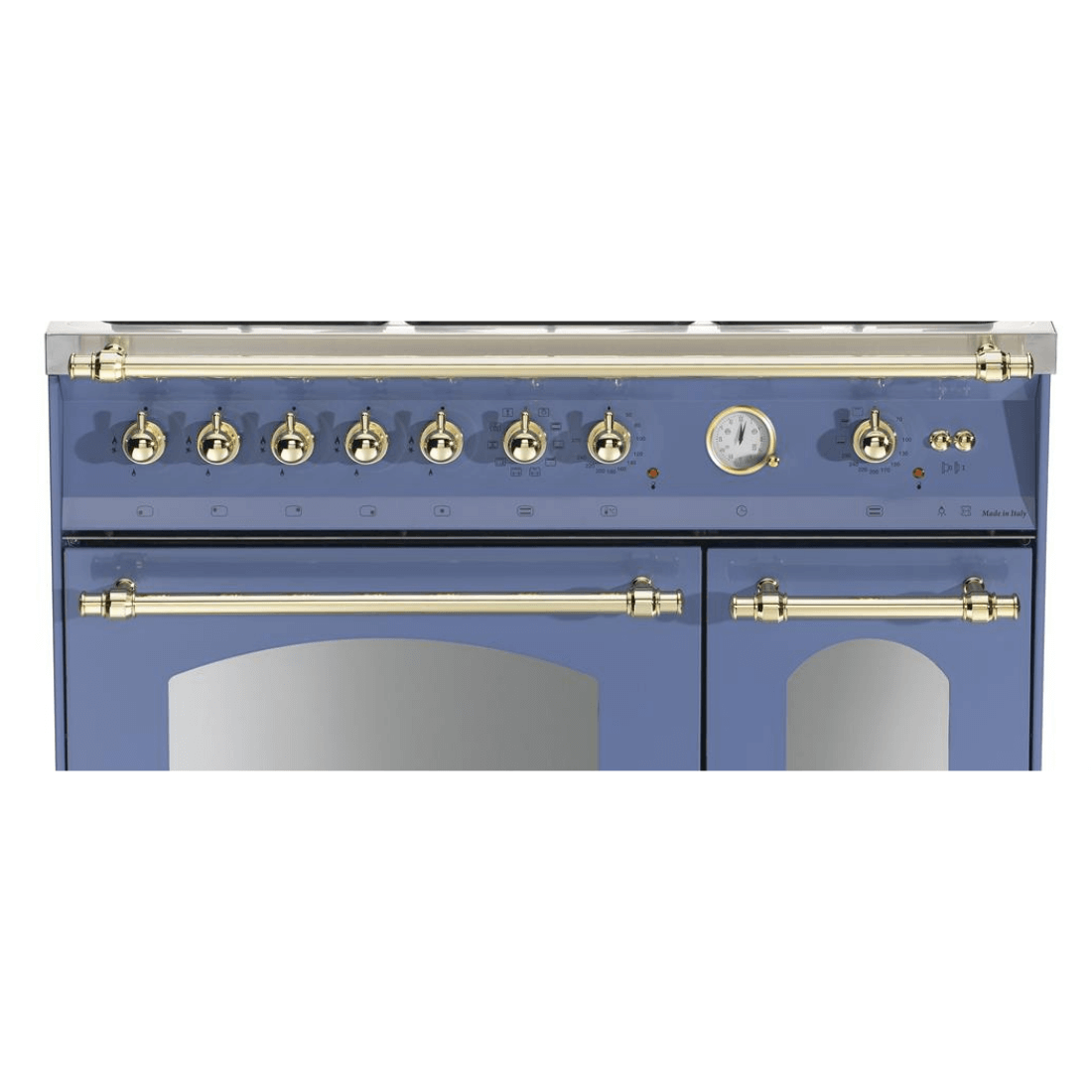 Fogão Lofra Vintage Dolcevita 5 bocas, cor lavanda, com queimadores e forno elétrico.