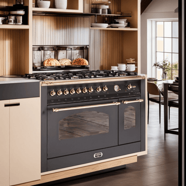 Fogão Lofra Vintage Dolcevita 7 Bocas Forno Elétrico Duplo 124 Litros Preto 120cm 220V