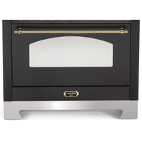 Forno Lofra Vintage Dolcevita preto com detalhe em inox e vidro, ideal para cozinhas contemporâneas.
