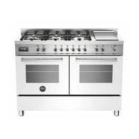 Fogão Bertazzoni Professional Branco 120cm 6 Bocas Forno Duplo 138L — fogão de piso branco em inox com 6 queimadores Sabaf, forno duplo elétrico e grelhas em ferro