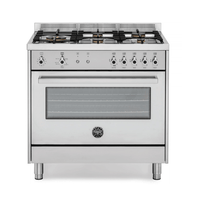 Fogão Bertazzoni Professional Inox 90cm 5 Bocas Forno a Gás 142 Litros: fogão profissional de piso inox escovado 5 bocas, forno a gás, grelhas ferro fundido
