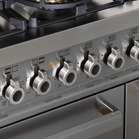 Fogão Bertazzoni Professional Inox 120cm 6 Bocas Forno Duplo 138L — painel inox com botões robustos, acabamento escovado e trempes em ferro fundido