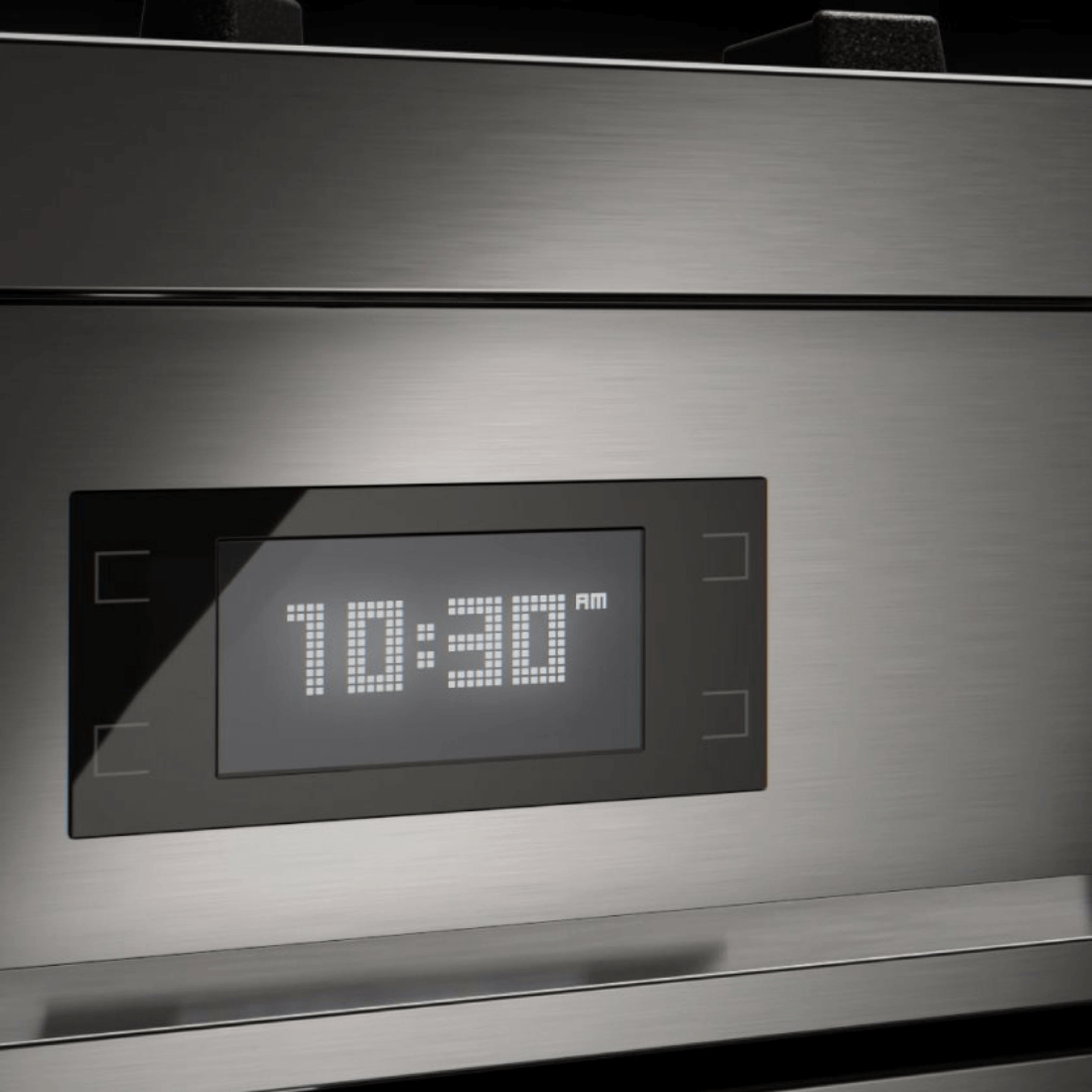 Fogão Bertazzoni Professional Amarelo 120cm 6 Bocas Forno Duplo 138L - painel digital em inox escovado com display do relógio e botões táteis