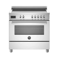 Fogão Bertazzoni Professional Indução 90cm 5 Zonas com Forno Elétrico — fogão profissional inox de piso 90cm com painel, 5 zonas de indução e puxador robusto