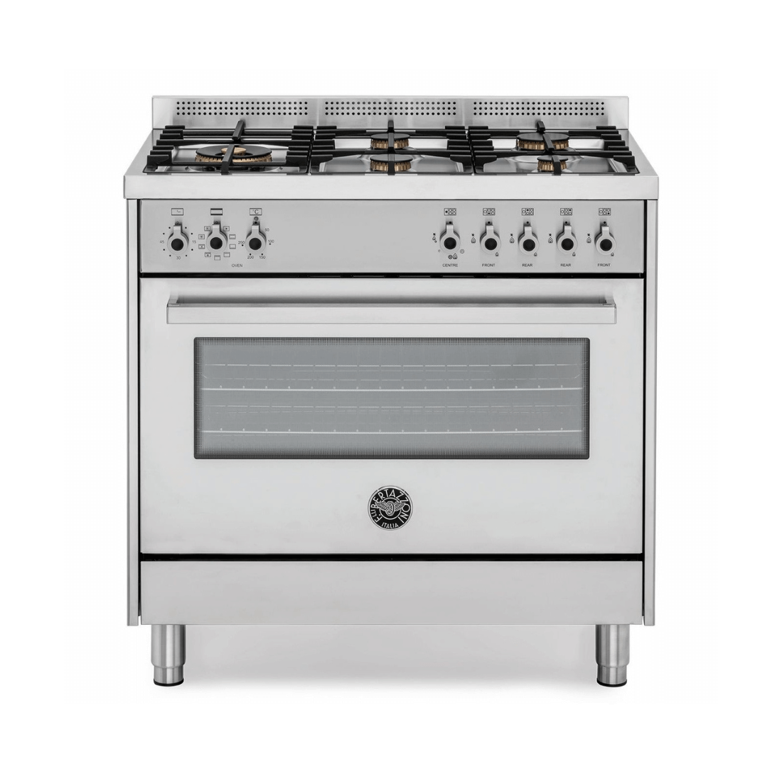 Fogão Bertazzoni Professional Inox 90cm 5 Bocas Forno Elétrico 142L - fogão de piso inox 5 bocas, forno elétrico ventilado, grelhas ferro, design profissional italiano