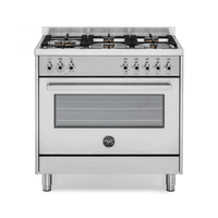Fogão Bertazzoni Professional Inox 90cm 5 Bocas Forno Elétrico 142L - fogão de piso inox 5 bocas, forno elétrico ventilado, grelhas ferro, design profissional italiano