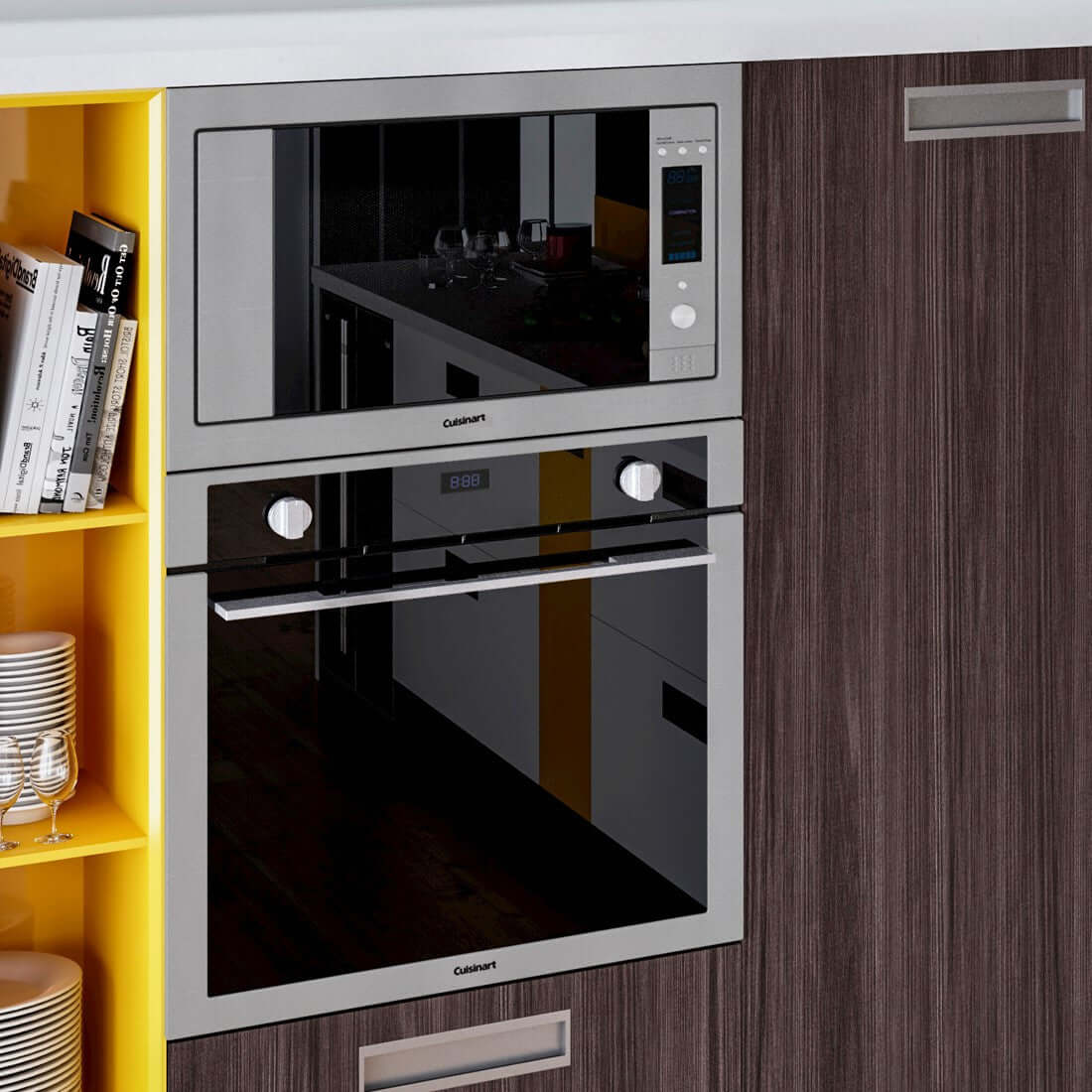 Torre Quente Cuisinart Casual Inox 60cm l Forno e Micro: torre de embutir inox com micro-ondas combinado e forno elétrico, painel analógico