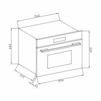 Forno Debacco Montreal Combinado com Micro-ondas 35 Litros 60cm: desenho técnico de forno combinado de embutir em inox com porta de vidro e painel digital
