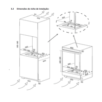 Torre Quente Debacco Zurique Inox 60cm l Forno e Micro mostrando dimensões do nicho de embutir para forno combinado com micro-ondas e ventilação