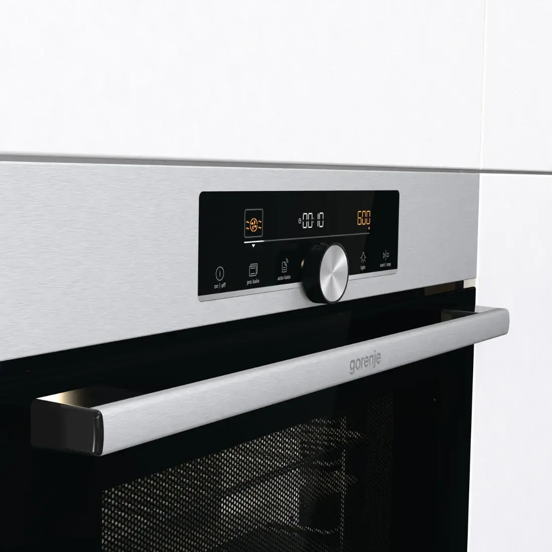 Forno Gorenje Combinado com Micro-ondas 50 Litros Inox 60cm — forno combinado inox embutir com painel digital touch, botão rotativo e puxador em inox