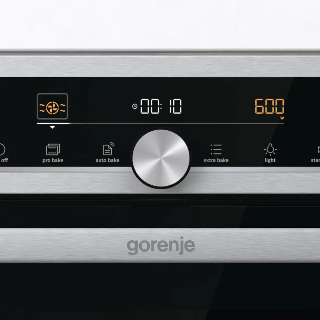 Forno Gorenje Combinado com Micro-ondas 50 Litros Inox 60cm com painel digital e botão rotativo em inox, acabamento inox escovado para embutir