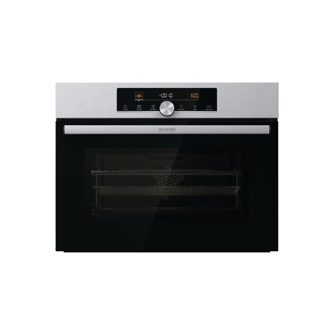 Forno Gorenje Combinado com Micro-ondas 50 Litros Inox 60cm, forno combinado de embutir em inox com painel digital touch e porta de vidro
