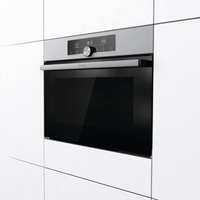 Forno Gorenje Combinado com Micro-ondas 50 Litros Inox 60cm - forno combinado de embutir inox com painel digital, porta de vidro escuro e puxador cromado