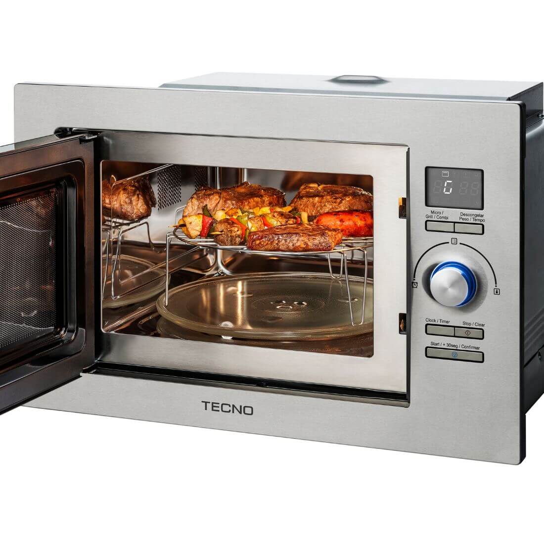 Forno Tecno Combinado com Micro-ondas  25 Litros Inox 60cm - forno combinado inox de embutir com painel digital, porta de vidro e grill visível