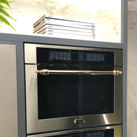 Forno Tecno Vintage Combinado com Micro-ondas 38 Litros Inox 60cm: forno combinado de embutir em inox 304 com puxador em latão, painel touch e porta de vidro