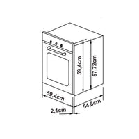 Forno Cuisinart Casual Elétrico 74 Litros Inox 60cm — desenho técnico de forno elétrico de embutir inox com painel analógico e medidas frontais