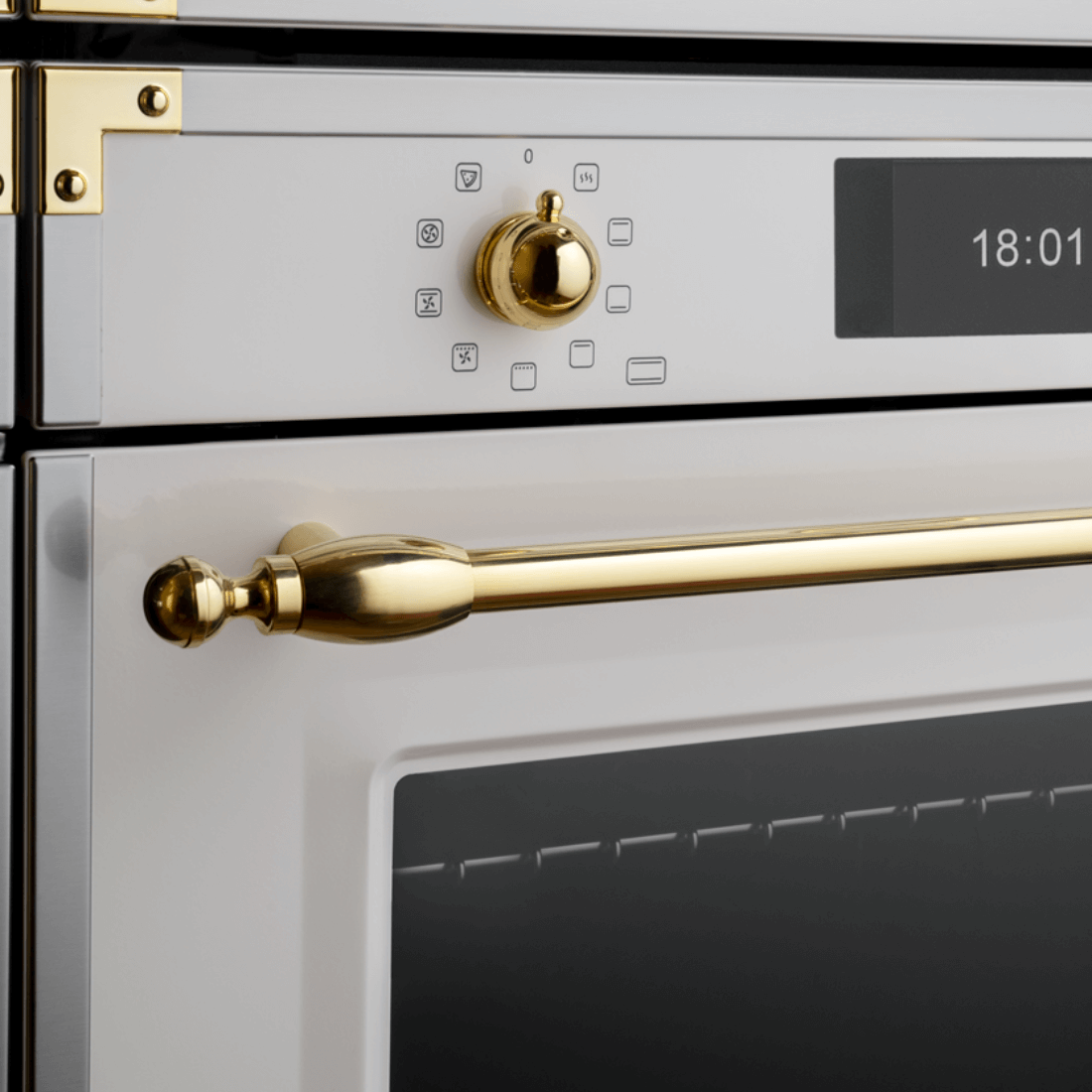 Forno Bertazzoni Heritage Elétrico a Vapor 76 Litros Inox 60cm - forno elétrico de embutir com acabamento inox branco, puxador dourado e painel digital