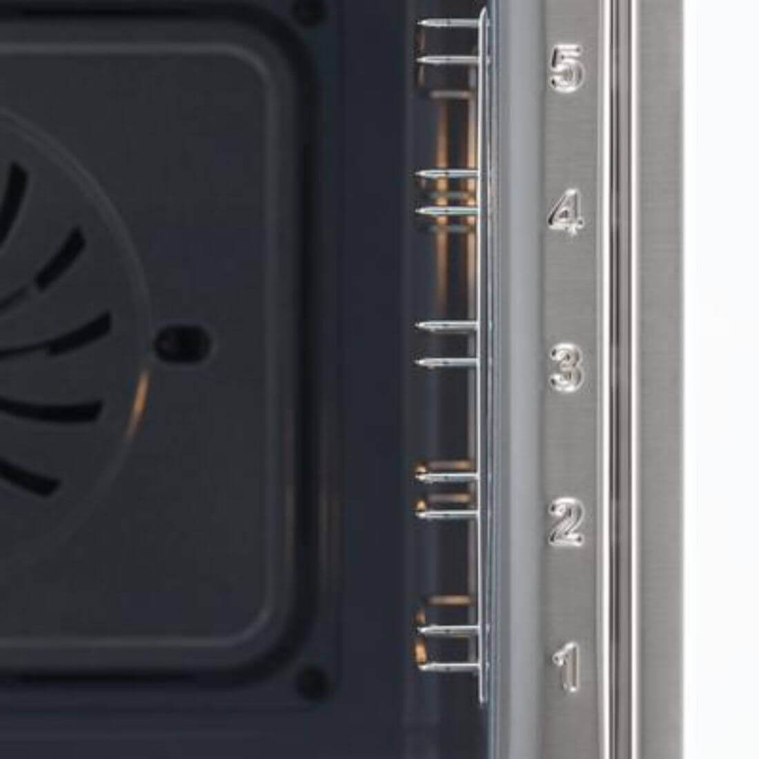 Forno Bertazzoni Heritage Elétrico a Vapor 76 Litros Inox 60cm: interior inox com trilhos numerados, prateleiras ajustáveis e acabamento em vidro