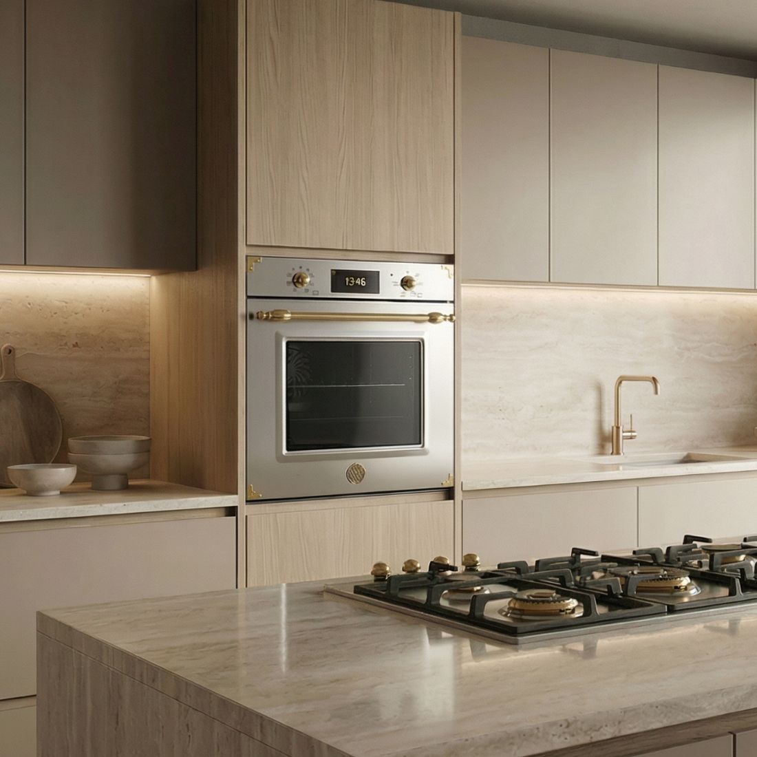 Forno Bertazzoni Heritage Inox 76L a vapor de embutir 60cm com puxador dourado exclusivo