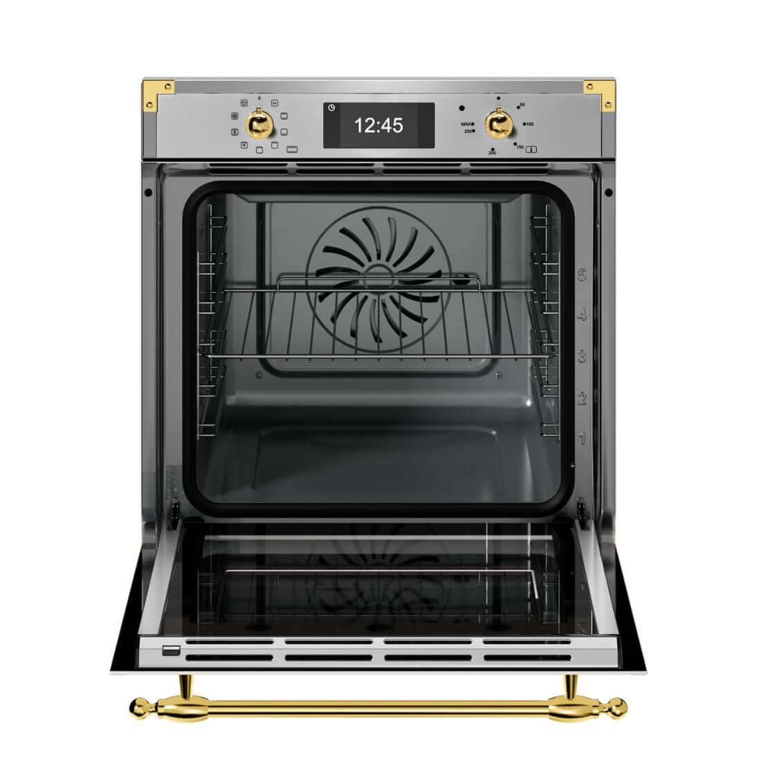 Forno Bertazzoni Heritage Elétrico a Vapor 76 Litros Inox 60cm - forno elétrico de embutir em inox com porta de vidro, painel digital e puxador dourado