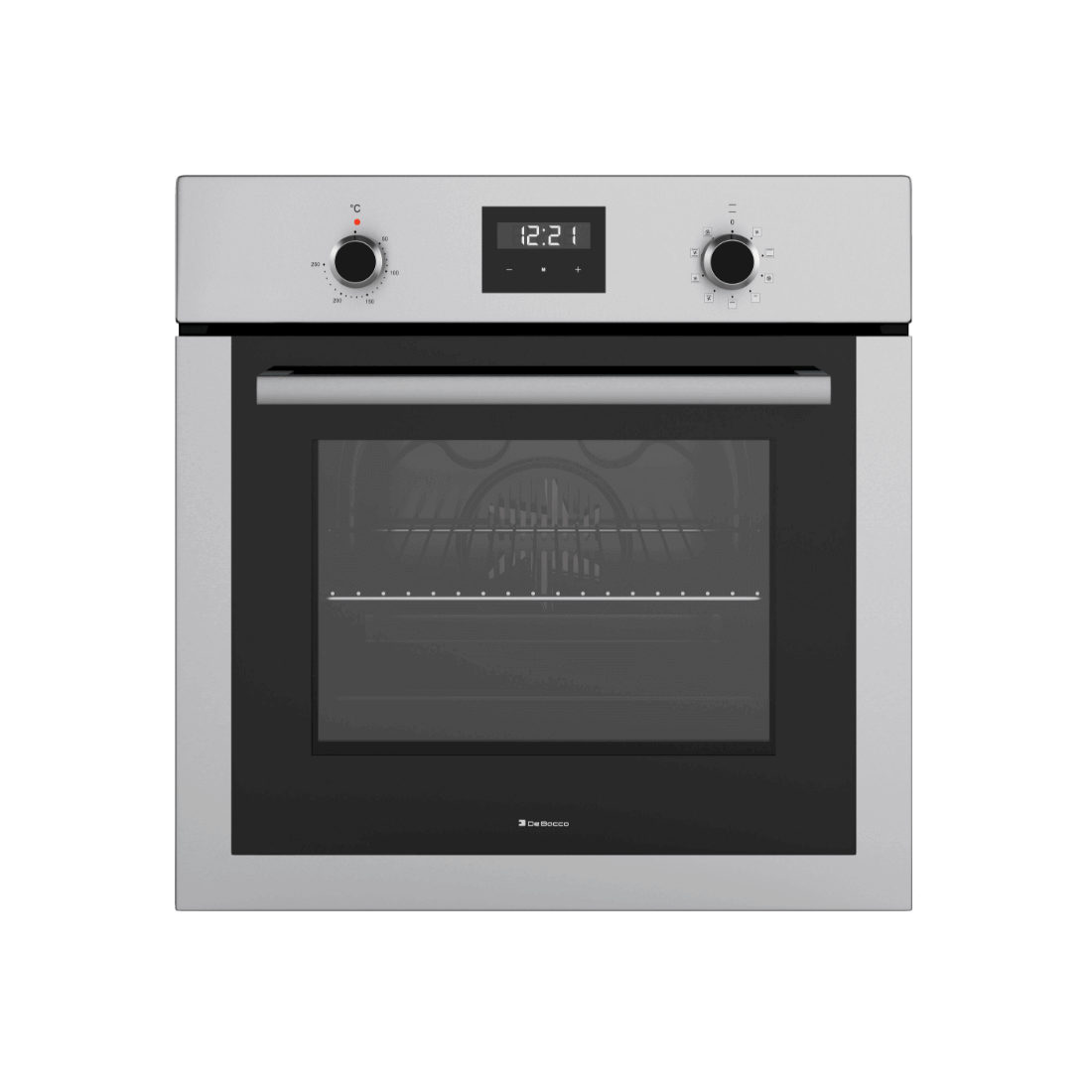 Torre Quente Debacco Zurique Inox 60cm l Forno e Micro: forno elétrico de embutir inox com painel digital e knobs, porta de vidro e acabamento escovado