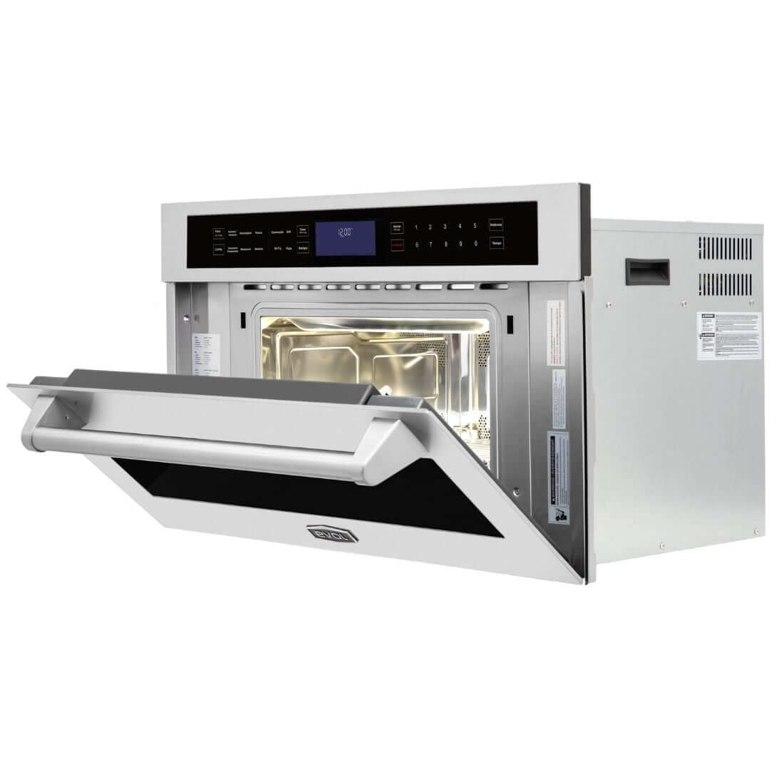 Forno Evol combinado com Micro-ondas 45L inox 76cm aberto com painel digital touch, função Air Fry e grill