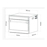 Forno Evol combinado com Micro-ondas 45L Inox 76cm desenho técnico com dimensões frontais e laterais
