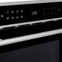 Forno Evol combinado com Micro-ondas painel digital touch vidro preto 60cm mostrando display e ícones de funções