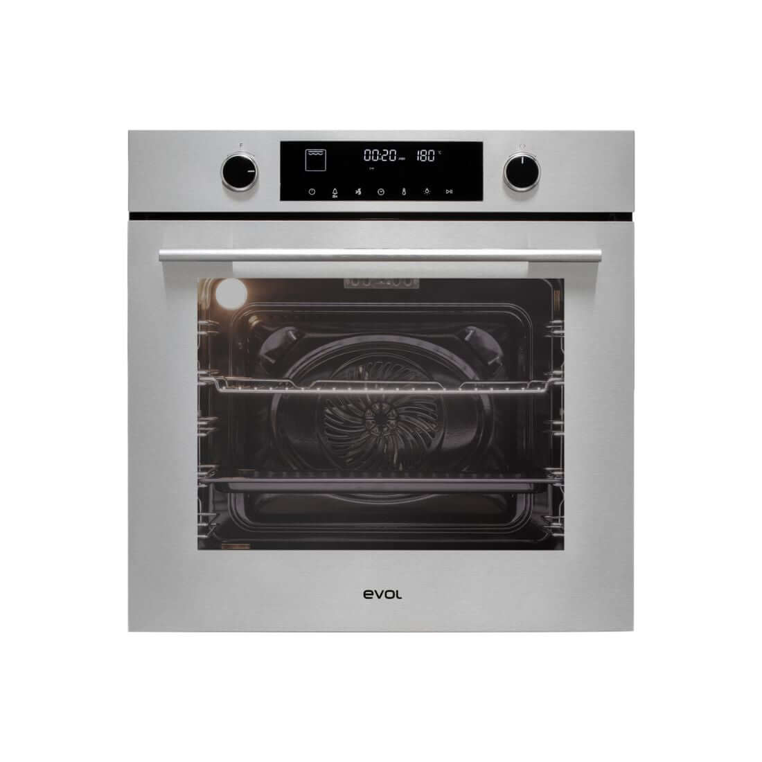Forno Evol Elétrico C13 74L inox 60cm embutir, 13 funções, 304 vidro triplo, painel touch e analógico