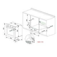 Forno Evol Elétrico C13 74 litros inox 60cm desenho técnico de medidas para embutir
