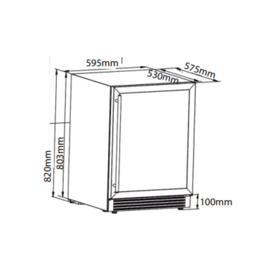 Freezer Tecno Professional 100 Litros Inox 60cm: freezer de embutir inox com puxador tubular, painel touch e dimensões técnicas visíveis
