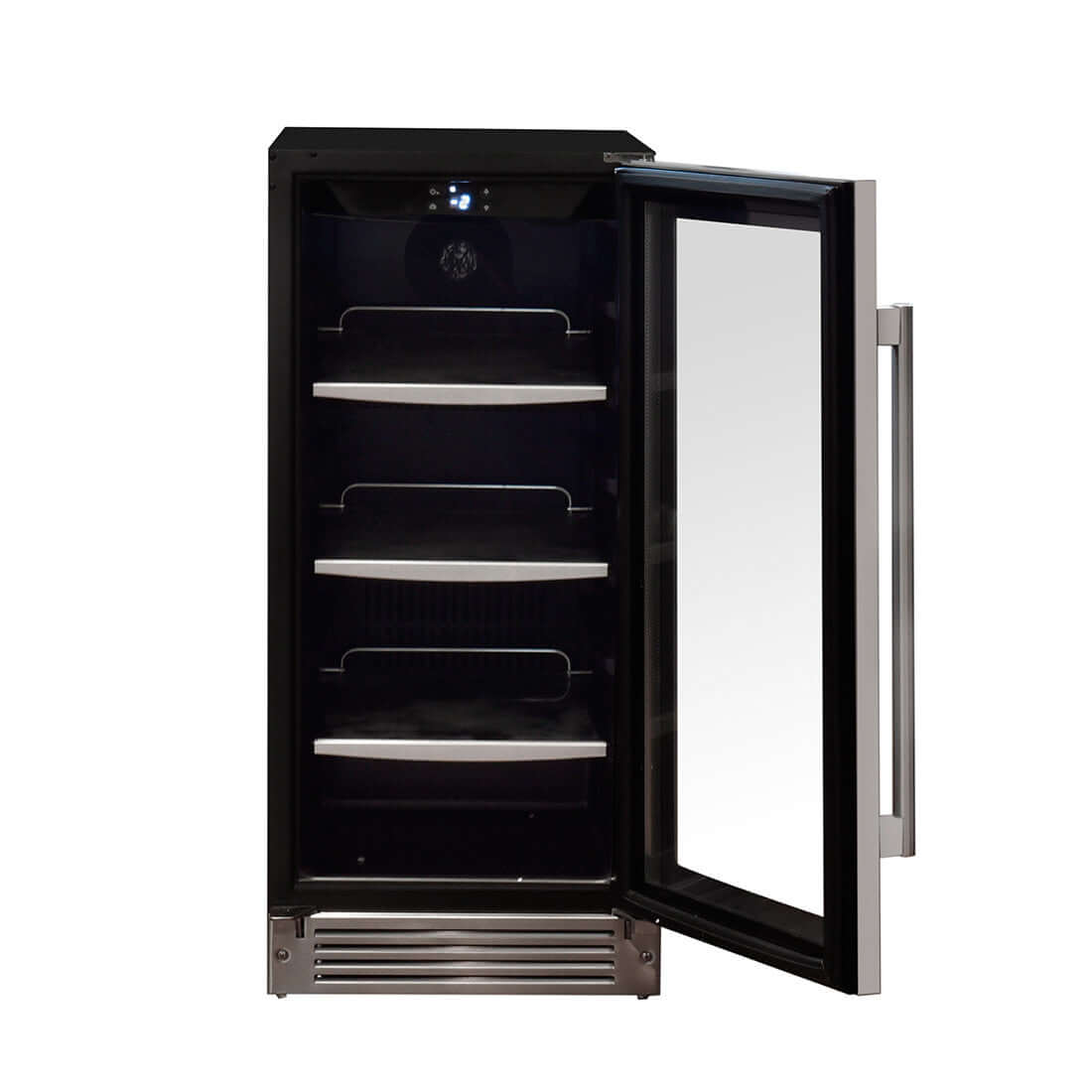 Cervejeira de embutir Cuisinart Arkton Inox 38cm 220V - frigobar de embutir com porta de vidro, acabamento inox e prateleiras internas