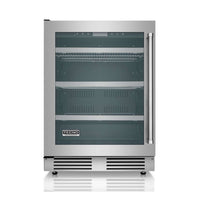 Frigobar Tecno Professional 136 Litros Inox 60cm com porta de vidro, acabamento inox escovado, prateleiras em aço e iluminação interna