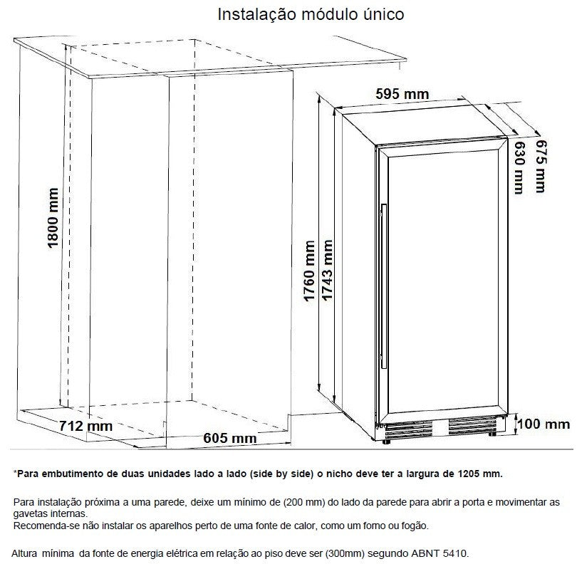 Adega de Vinhos Professional de Embutir 141 Garrafas 3 Zonas 220V - Abertura para Direita