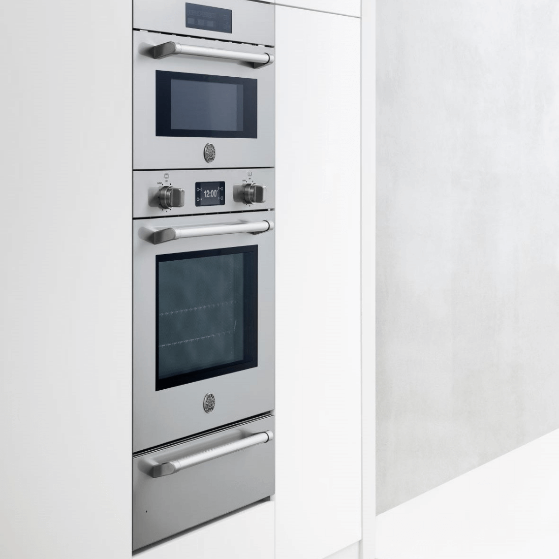 Gaveta Aquecida Bertazzoni Master 10 Serviços Inox 76cm: gaveta aquecida de embutir em inox escovado com puxador tubular e painel digital