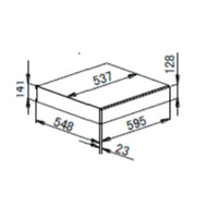 Gaveta Aquecida Evol desenho técnico com medidas 595x548x141 mm para embutir vidro preto inox