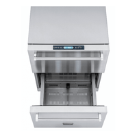 Gaveta Refrigerada Tecno Professional com Freezer 95 Litros Inox 61cm em inox com uma gaveta aberta, puxador tubular e painel digital para embutir sob bancada