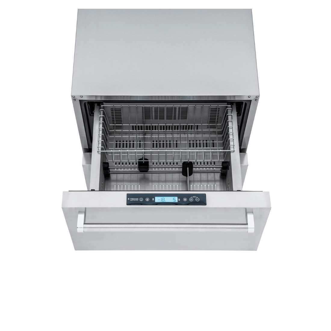 Gaveta Refrigerada Tecno Professional com Freezer 95 Litros Inox 61cm - gaveta refrigerada de embutir em inox com painel digital, puxador integrado e duas cestas