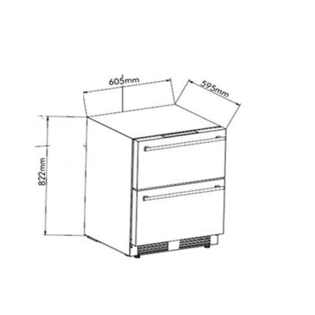 Gaveta Refrigerada Tecno Professional com Freezer 95 Litros Inox 61cm: gaveta refrigerada de embutir em inox com duas gavetas, puxadores retos e instalação sob bancada