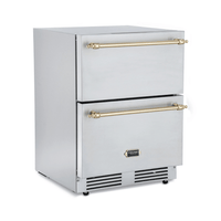 Gaveta Refrigerada Tecno Vintage com Freezer 95 Litros Inox 61cm: gaveta refrigerada de embutir inox com duas gavetas e puxadores dourados sob bancada