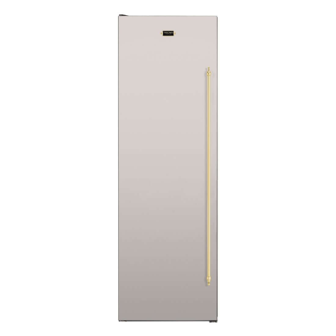 Freezer Tecno Vintage 278 Litros Inox 60cm com porta em inox e puxador clássico em latão.